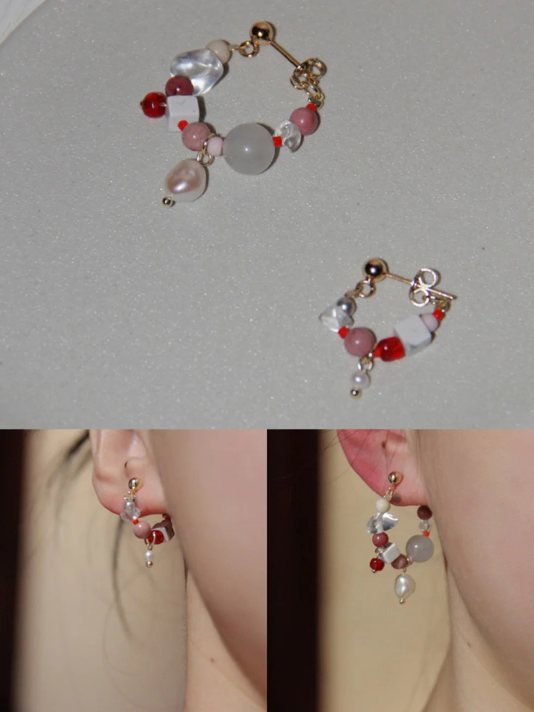 Chinoiserie Natural Jade Pink Ballet Girl Asymmetrical Earrings,Lumivault.