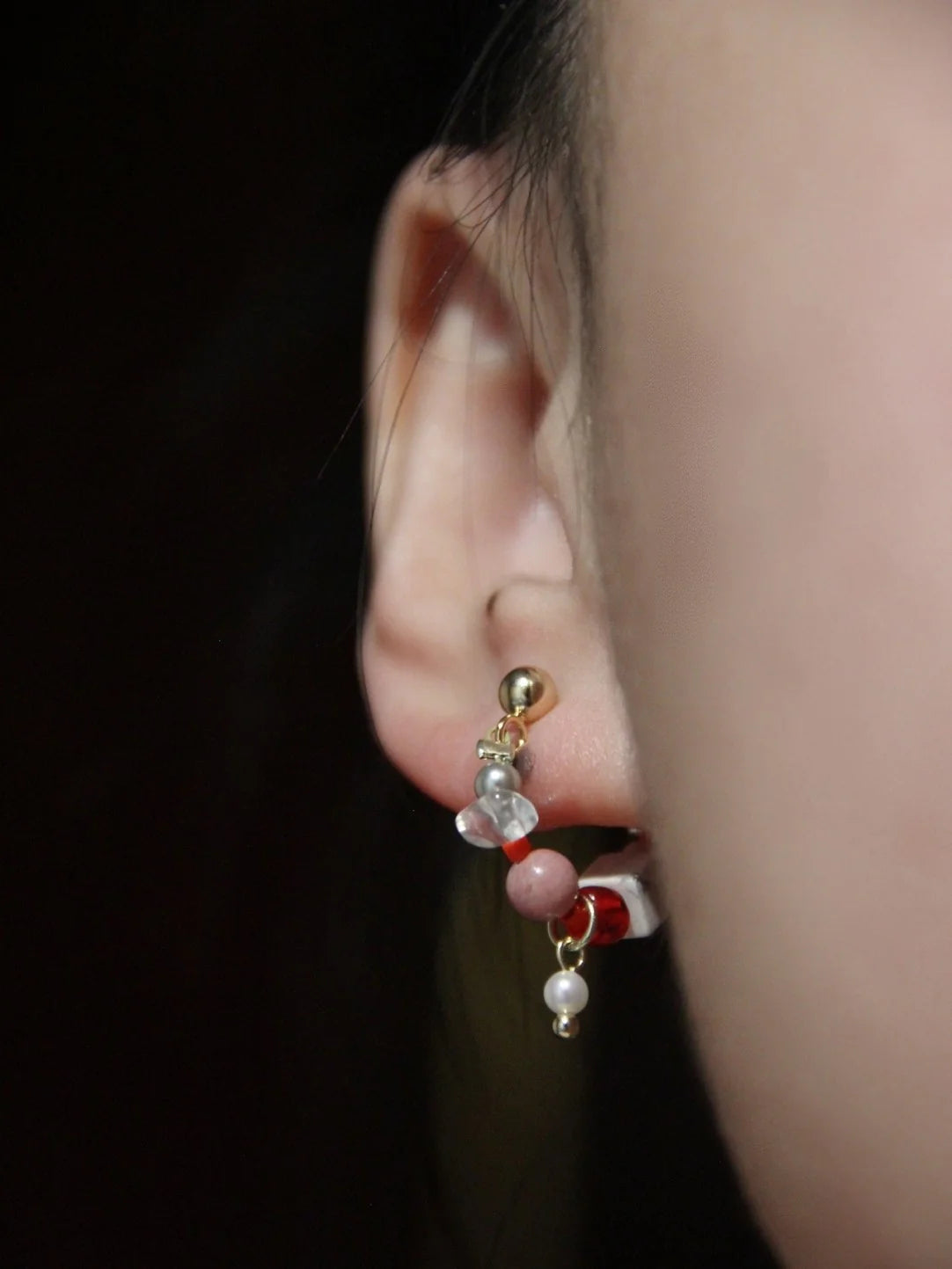 Chinoiserie Natural Jade Pink Ballet Girl Asymmetrical Earrings