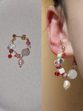 Chinoiserie Natural Jade Pink Ballet Girl Asymmetrical Earrings,Lumivault.