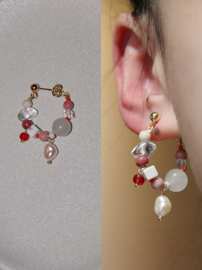 Chinoiserie Natural Jade Pink Ballet Girl Asymmetrical Earrings