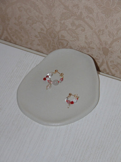 Chinoiserie Natural Jade Pink Ballet Girl Asymmetrical Earrings