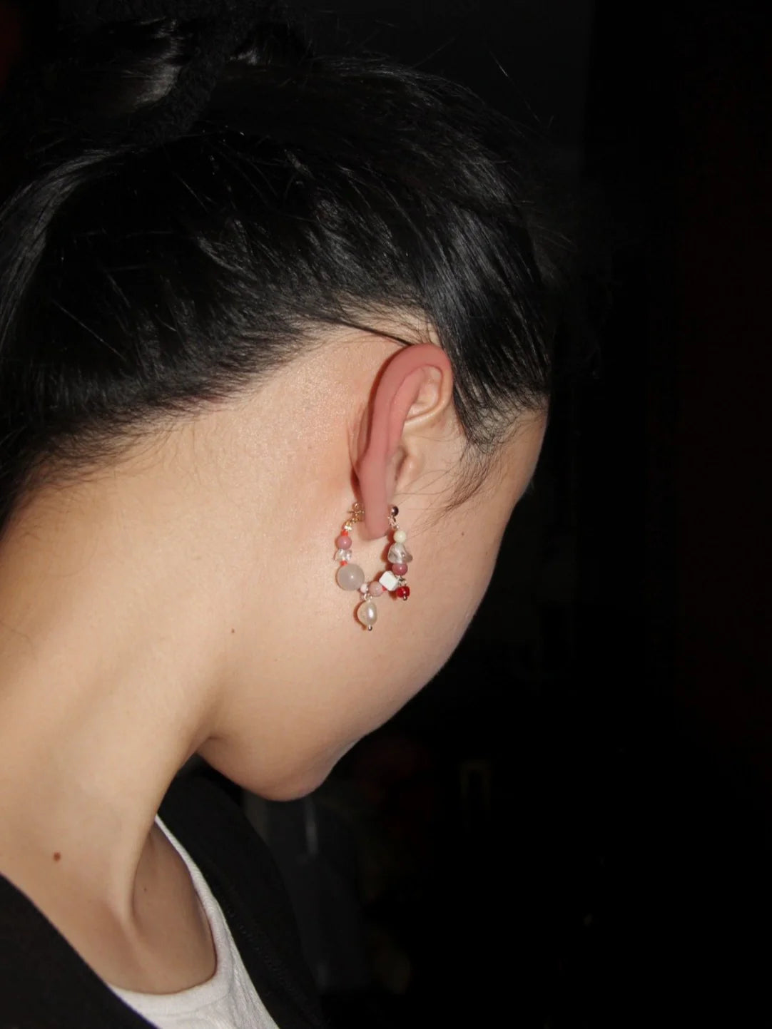 Chinoiserie Natural Jade Pink Ballet Girl Asymmetrical Earrings,Lumivault.