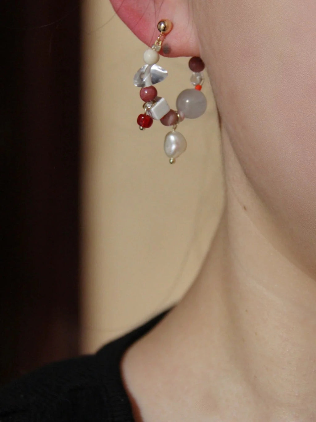 Chinoiserie Natural Jade Pink Ballet Girl Asymmetrical Earrings,Lumivault.