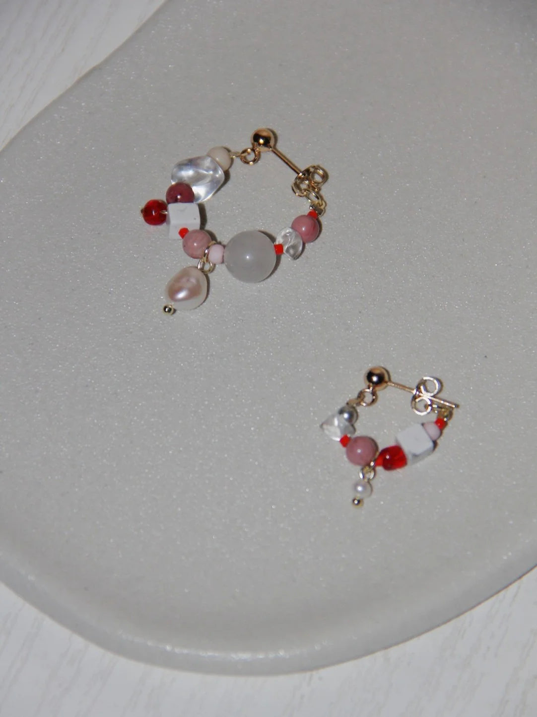 Chinoiserie Natural Jade Pink Ballet Girl Asymmetrical Earrings,Lumivault.