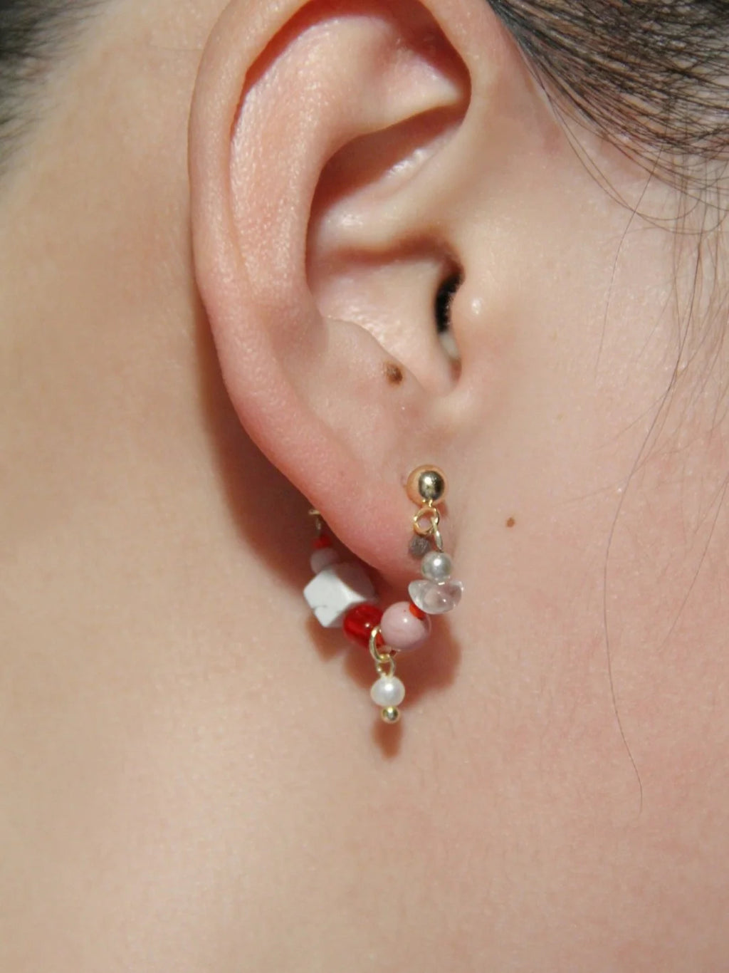 Chinoiserie Natural Jade Pink Ballet Girl Asymmetrical Earrings,Lumivault.