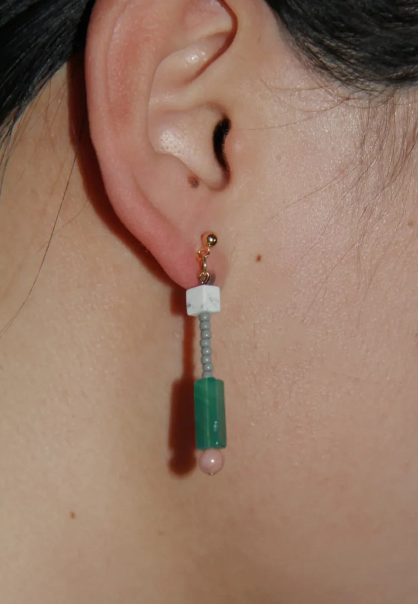 Chinoiserie Natural Jade Pink Peach Asymmetry Beaded Earrings,Lumivault.