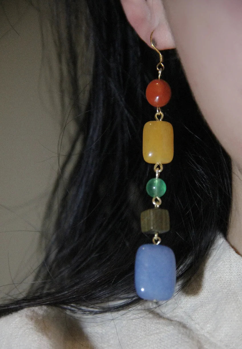 Chinoiserie Natural Jade Rainbow Candy Drop Earrings,Lumivault.
