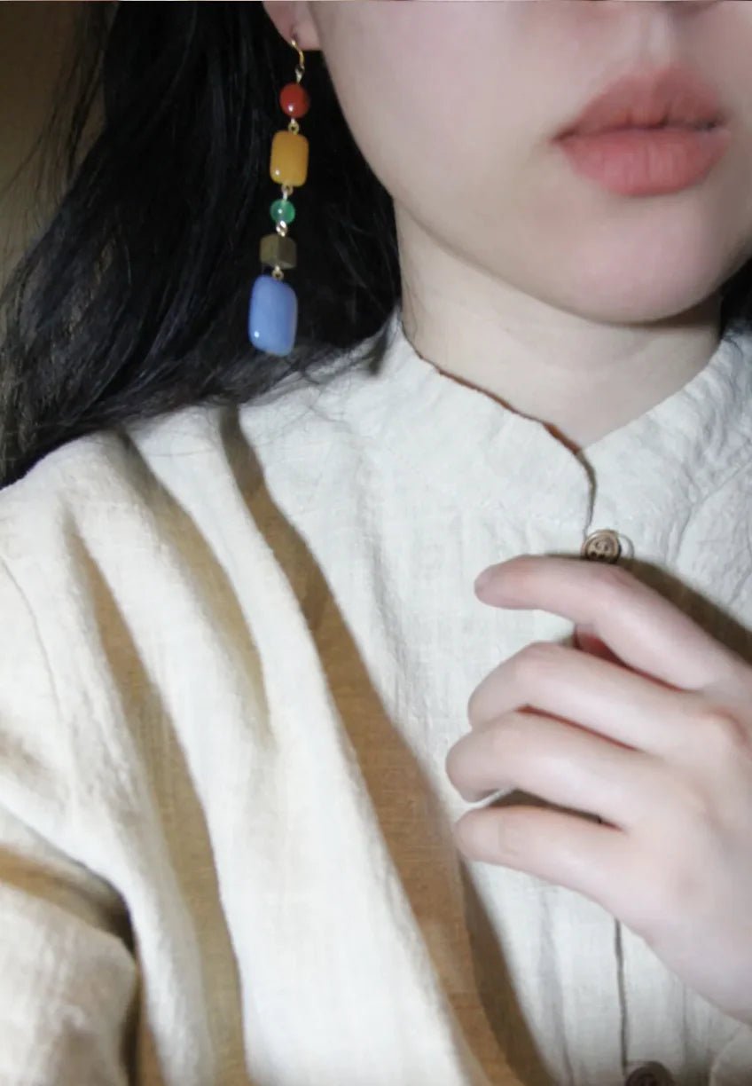 Chinoiserie Natural Jade Rainbow Candy Drop Earrings,Lumivault.