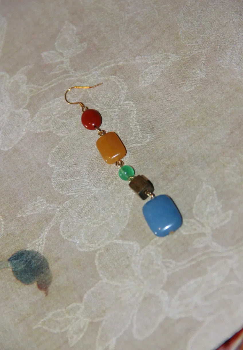 Chinoiserie Natural Jade Rainbow Candy Drop Earrings,Lumivault.