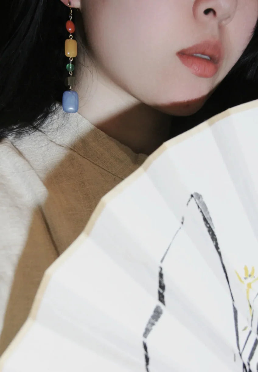 Chinoiserie Natural Jade Rainbow Candy Drop Earrings,Lumivault.