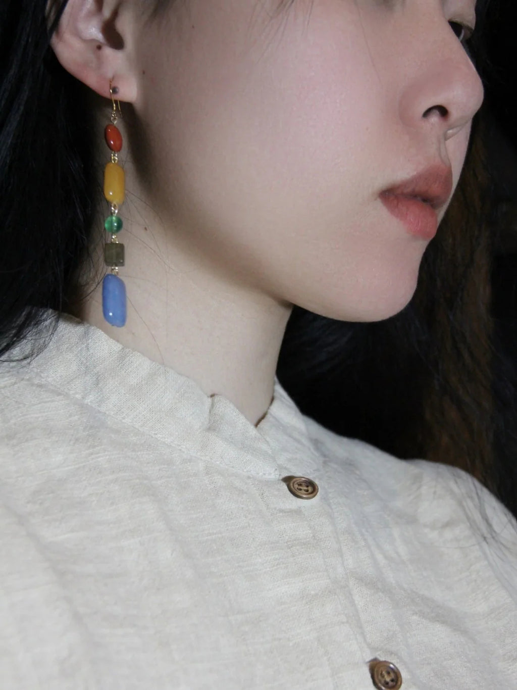 Chinoiserie Natural Jade Rainbow Candy Drop Earrings,Lumivault.