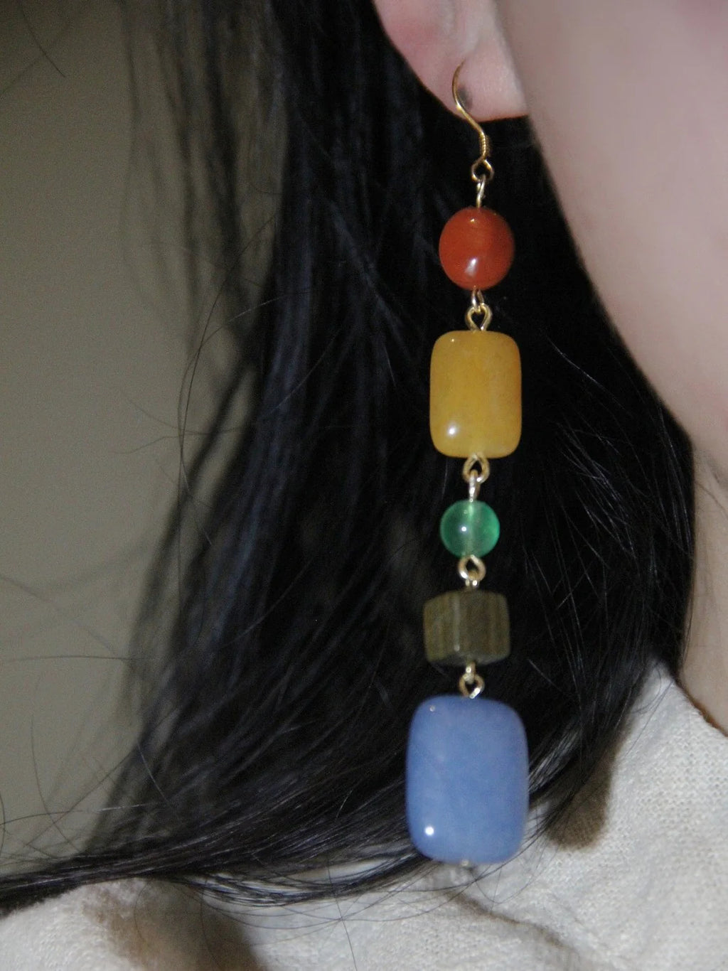 Chinoiserie Natural Jade Rainbow Candy Drop Earrings,Lumivault.
