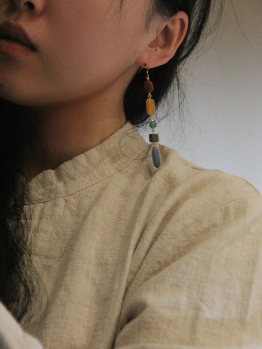 Chinoiserie Natural Jade Rainbow Candy Drop Earrings,Lumivault.