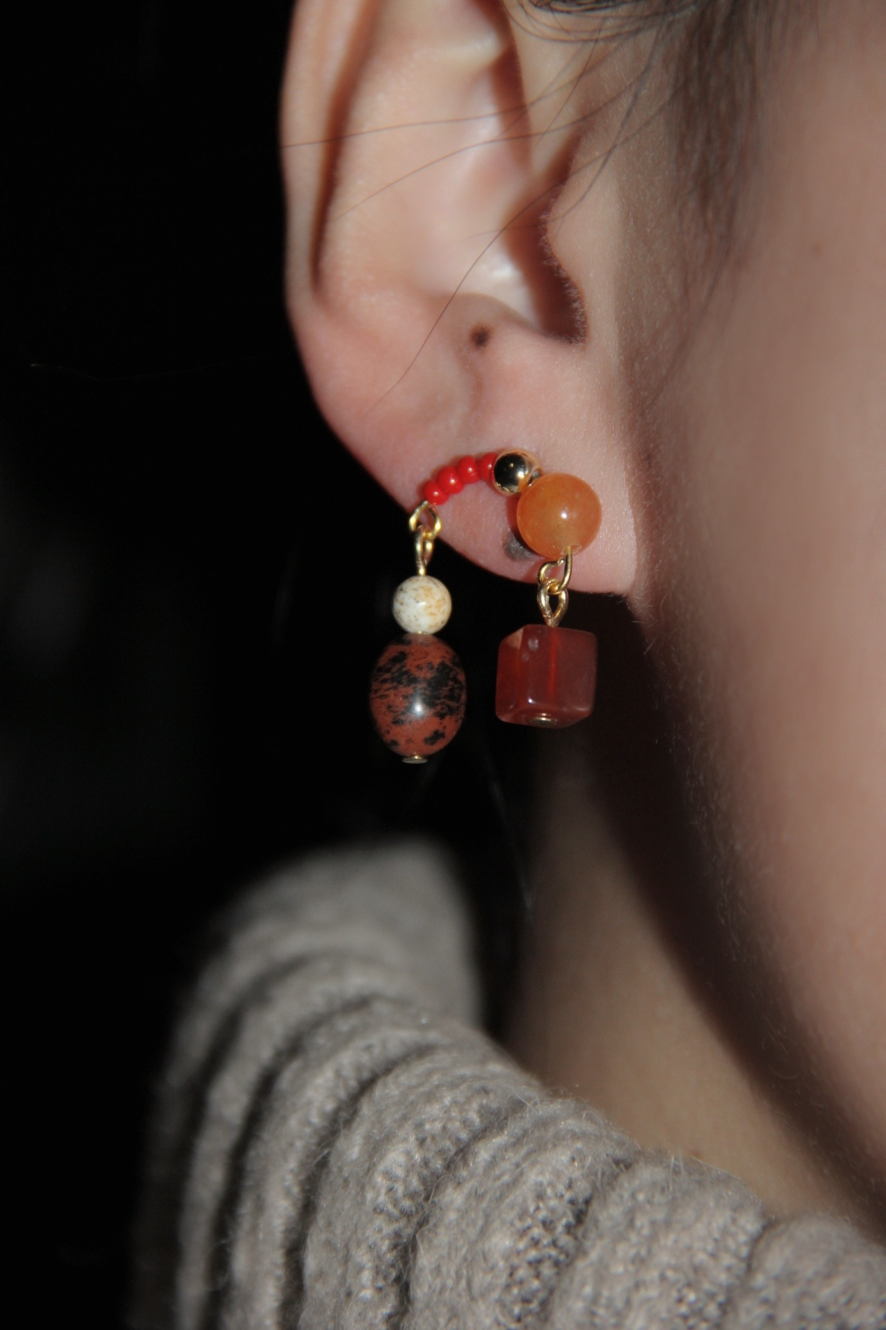 Chinoiserie Natural Jade Red Earrings,Lumivault.