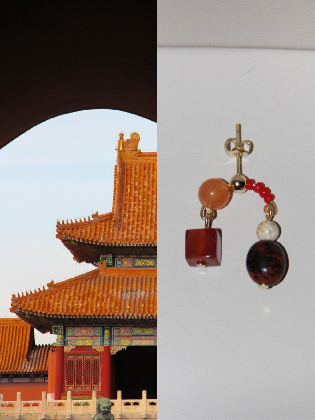Chinoiserie Natural Jade Red Earrings,Lumivault.