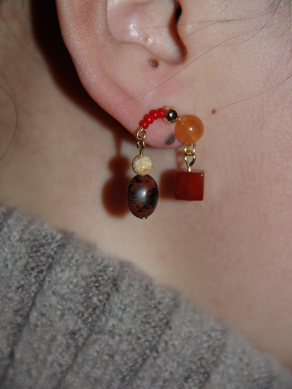 Chinoiserie Natural Jade Red Earrings,Lumivault.