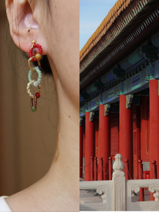 Chinoiserie Natural Jade Red Earrings