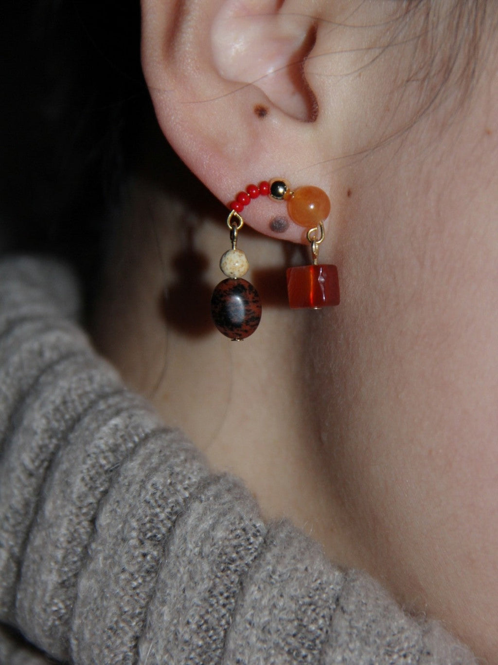 Chinoiserie Natural Jade Red Earrings,Lumivault.