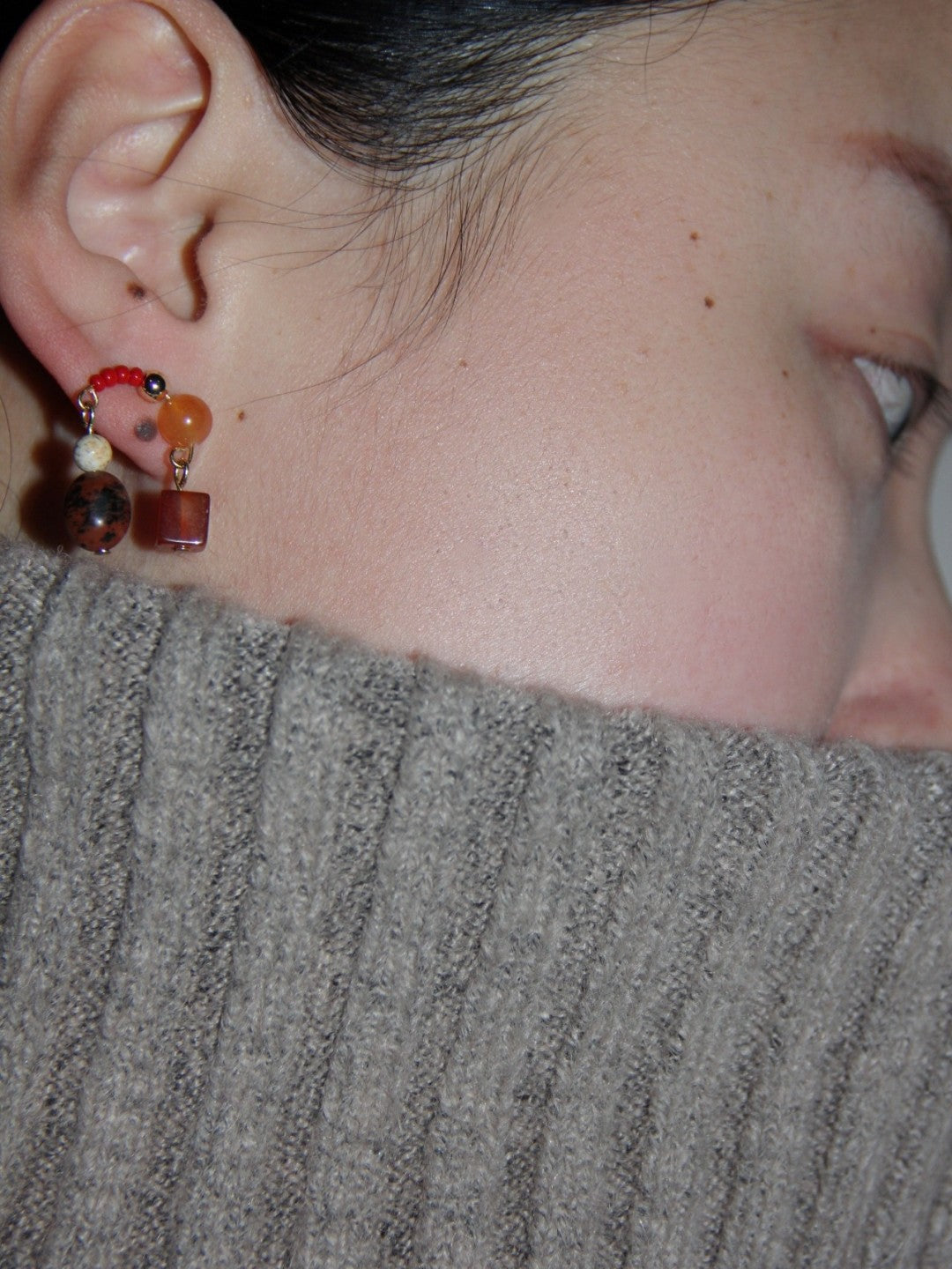Chinoiserie Natural Jade Red Earrings,Lumivault.