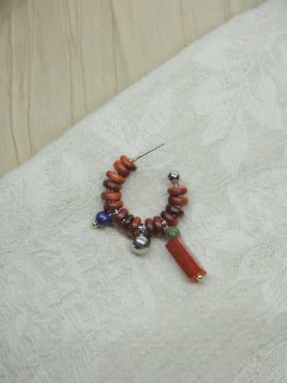 Chinoiserie Natural Jade Sandalwood Beaded Hoop Earrings