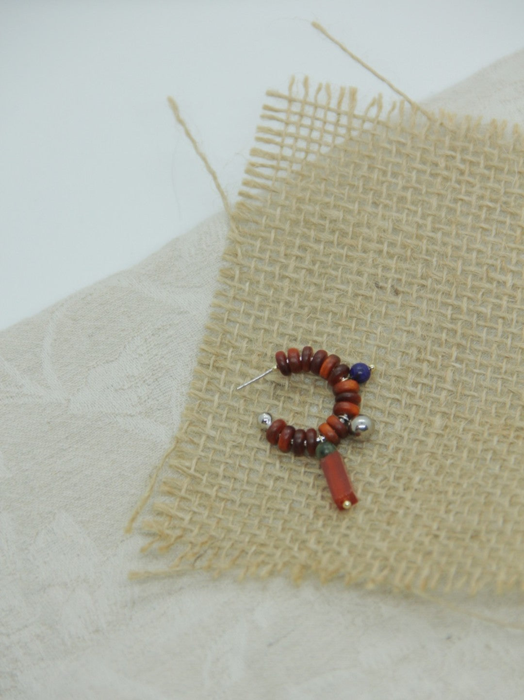Chinoiserie Natural Jade Sandalwood Beaded Hoop Earrings,Lumivault.