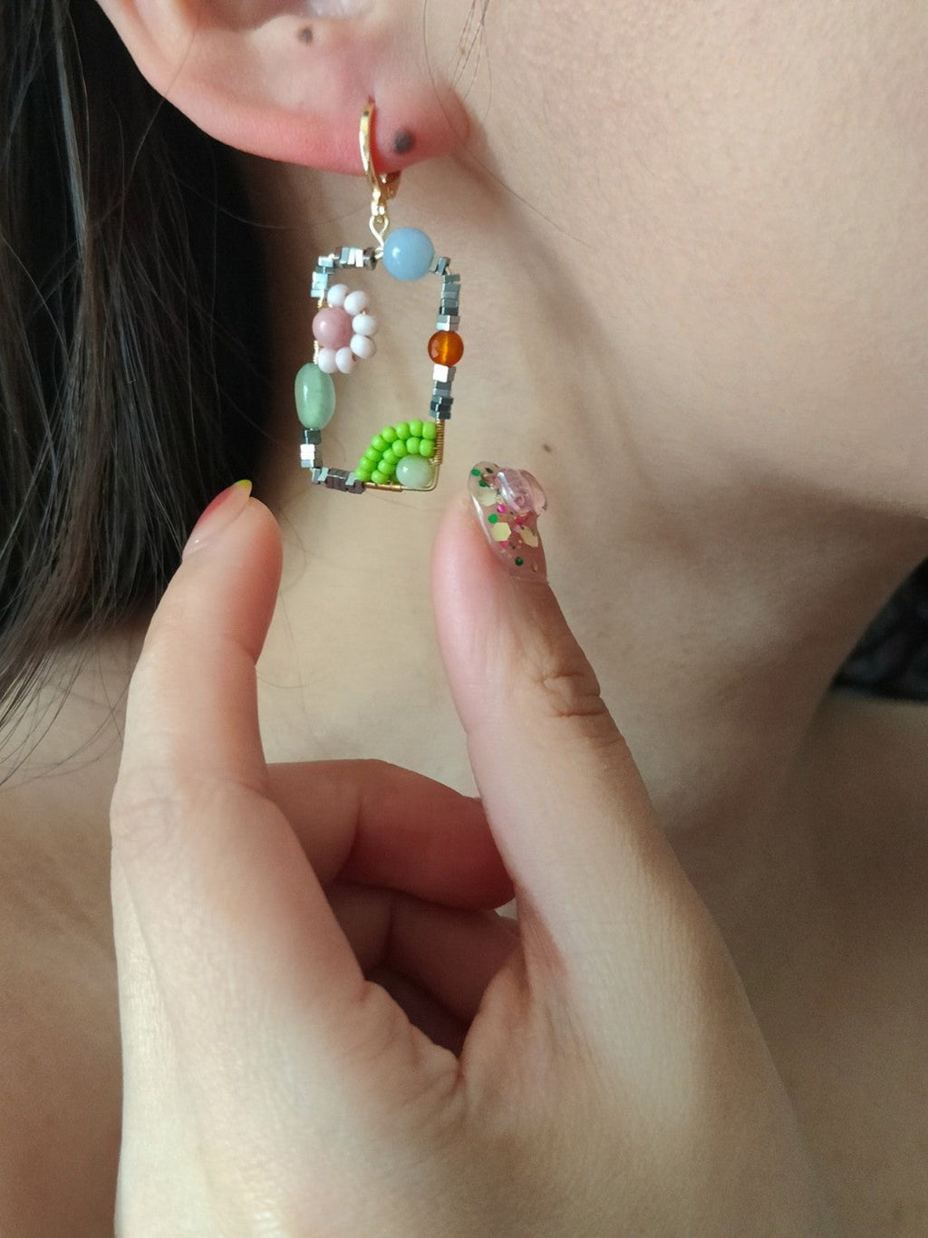 Chinoiserie Natural Jade Square Earrings,Lumivault.