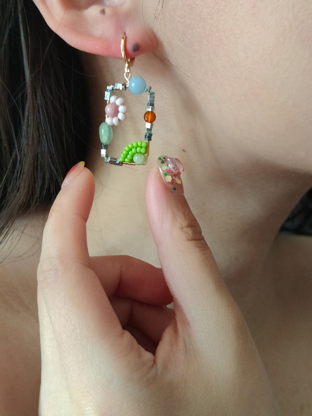 Chinoiserie Natural Jade Square Earrings,Lumivault.
