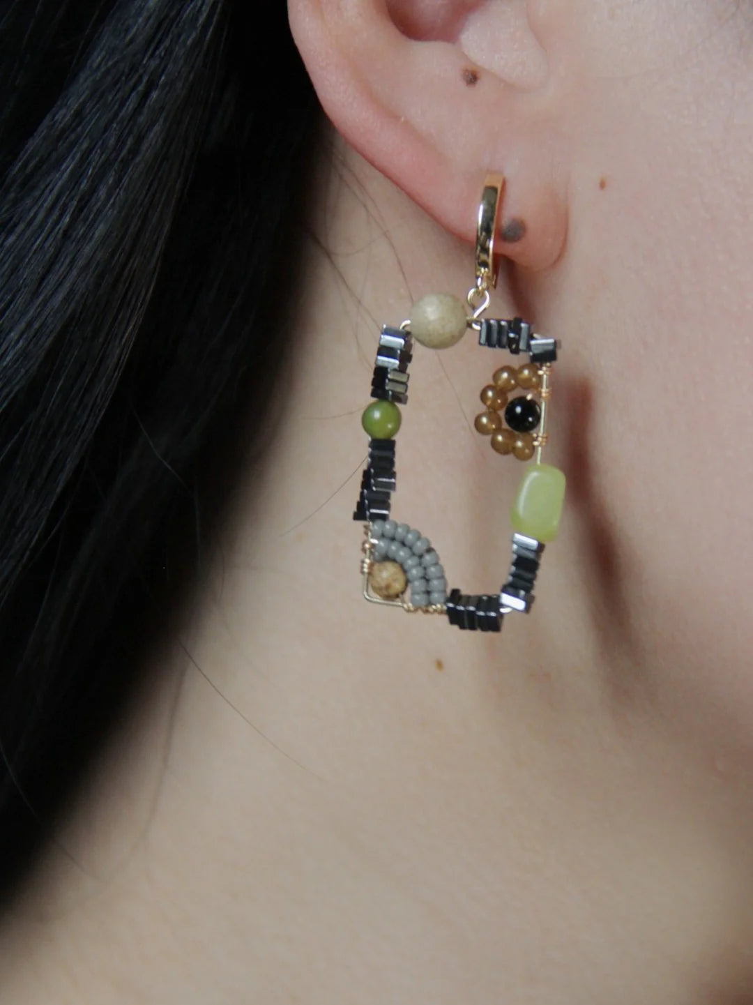 Chinoiserie Natural Jade Square Earrings