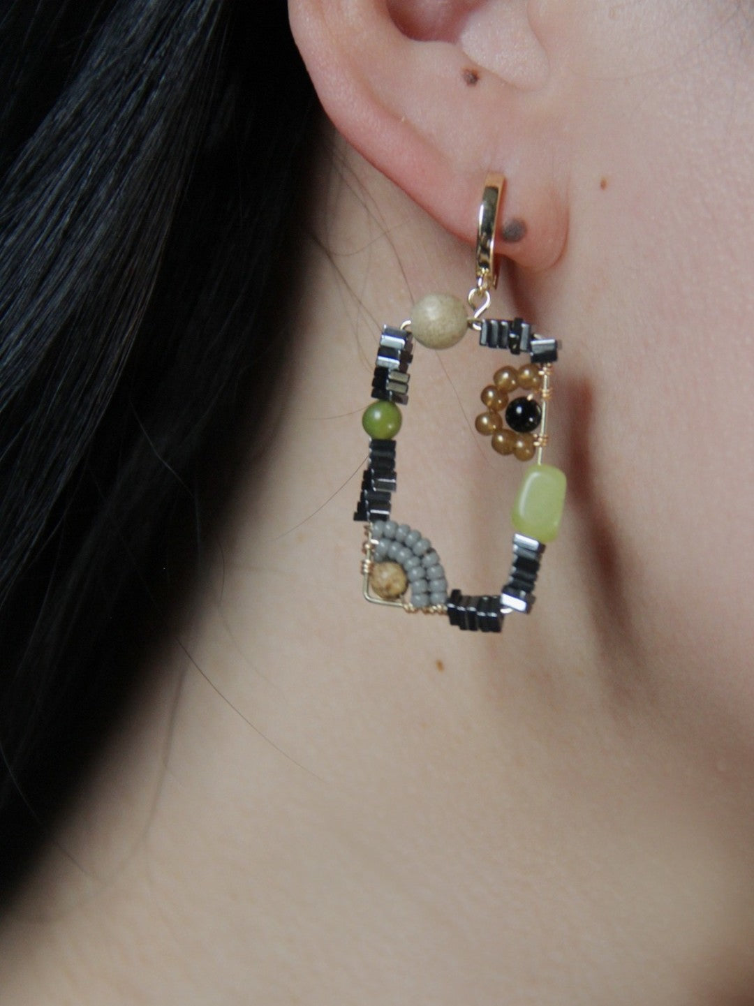 Chinoiserie Natural Jade Square Earrings