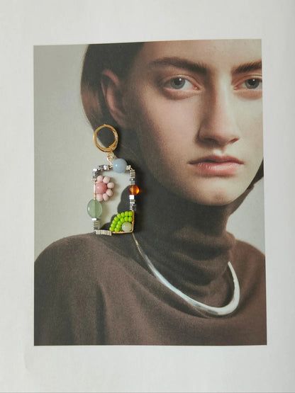 Chinoiserie Natural Jade Square Earrings