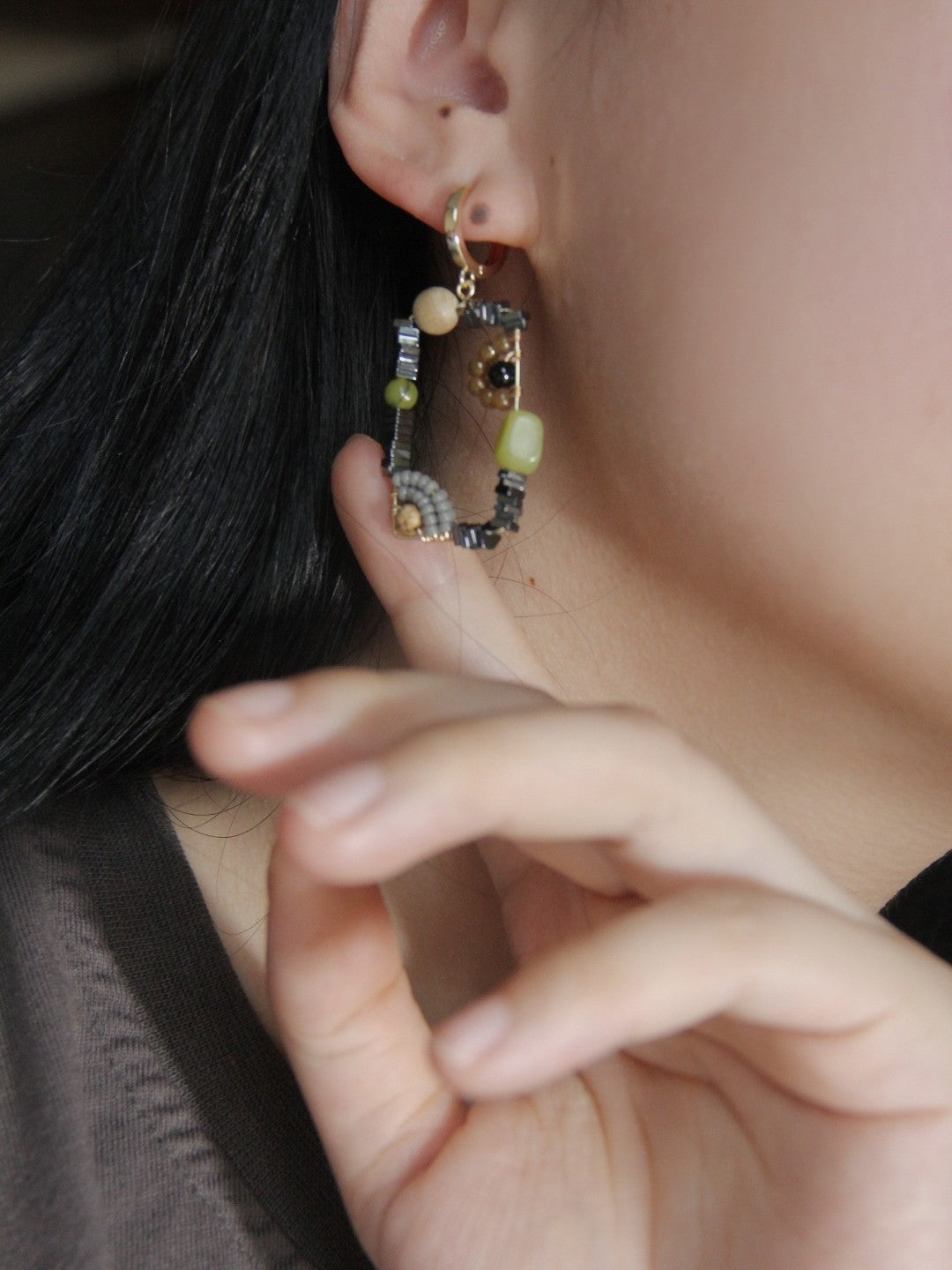Chinoiserie Natural Jade Square Earrings,Lumivault.