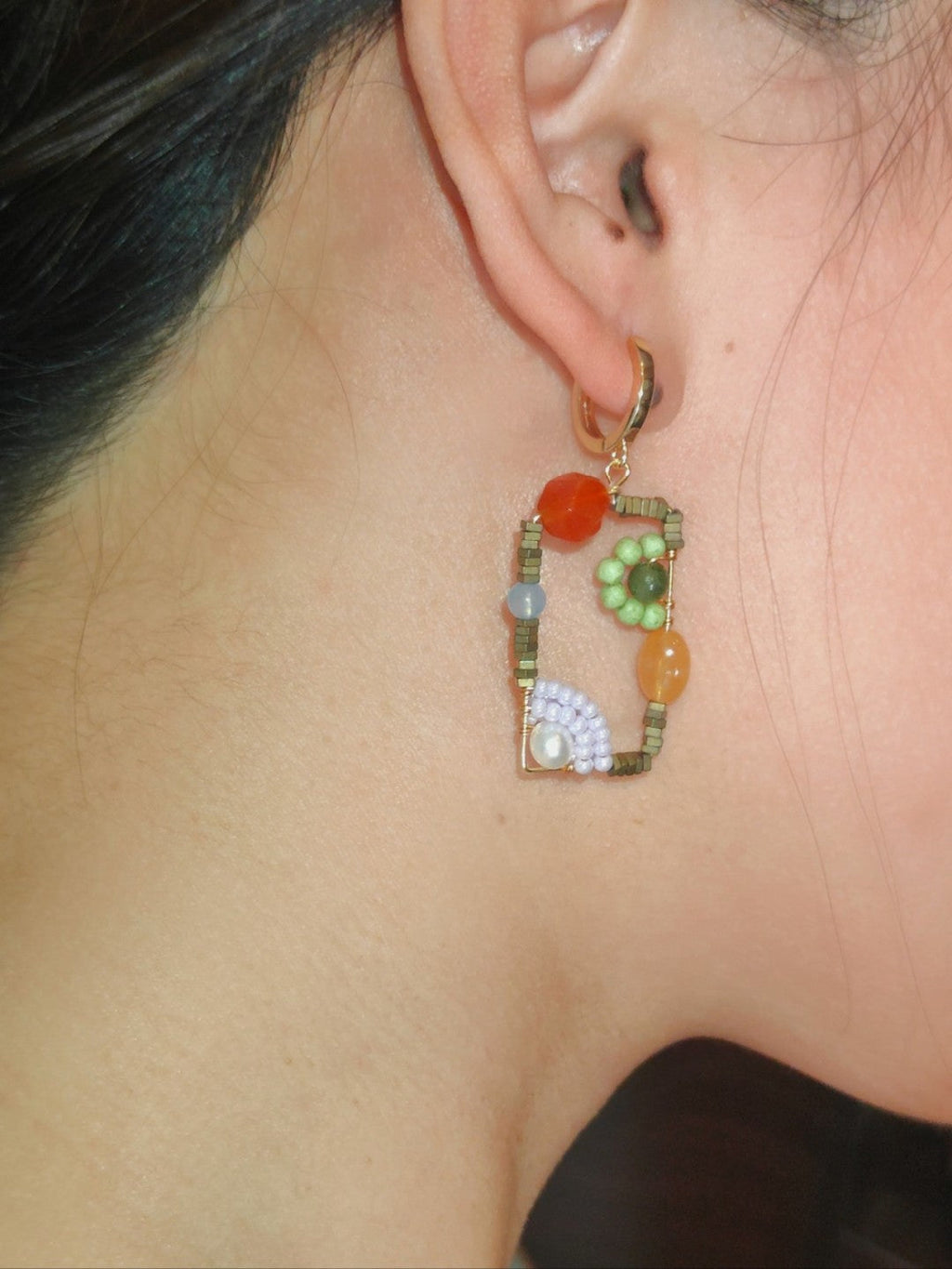 Chinoiserie Natural Jade Square Earrings,Lumivault.