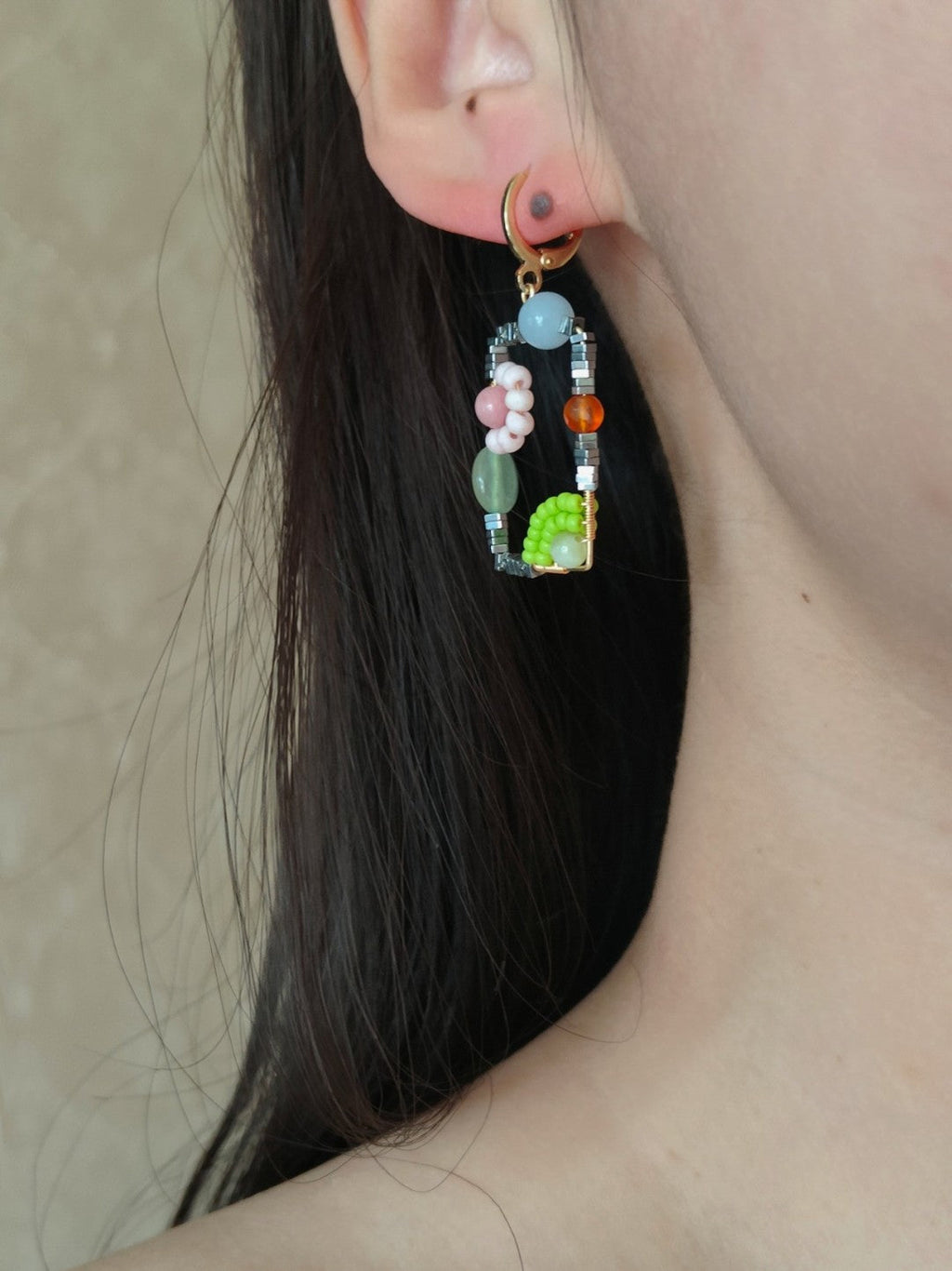 Chinoiserie Natural Jade Square Earrings,Lumivault.