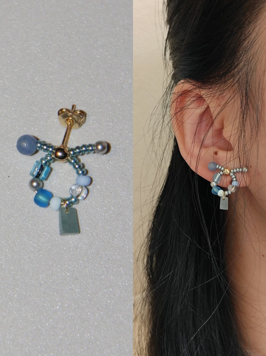 Chinoiserie Natural Jade Twisted Beaded Earrings,Blue / Studs,Lumivault.