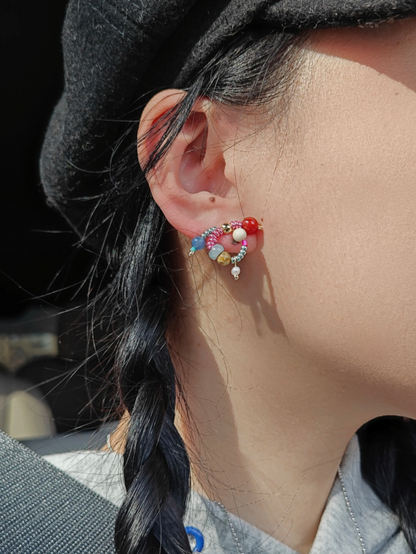 Chinoiserie Natural Jade Twisted Beaded Earrings