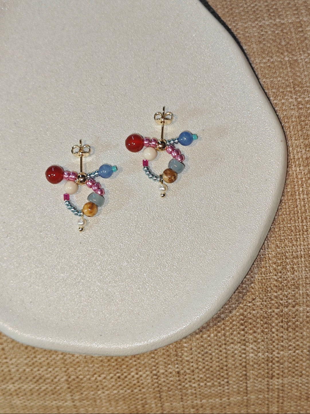 Chinoiserie Natural Jade Twisted Beaded Earrings