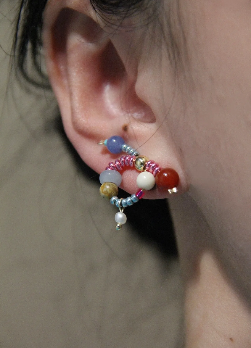 Chinoiserie Natural Jade Twisted Beaded Earrings,Lumivault.