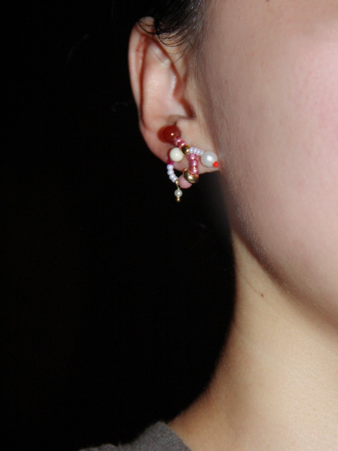 Chinoiserie Natural Jade Twisted Beaded Earrings,Lumivault.