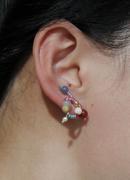 Chinoiserie Natural Jade Twisted Beaded Earrings