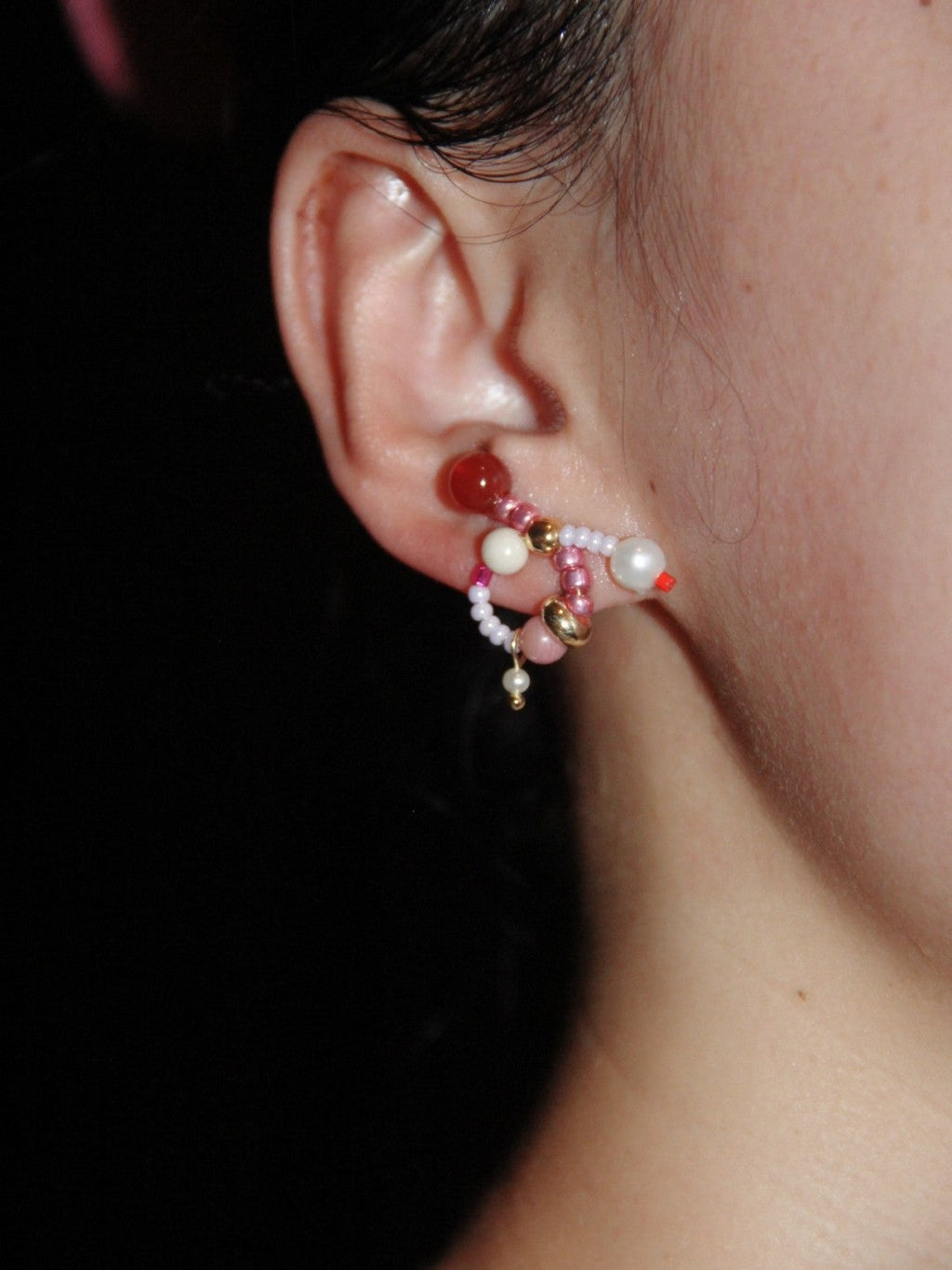 Chinoiserie Natural Jade Twisted Beaded Earrings,Pink / Studs,Lumivault.
