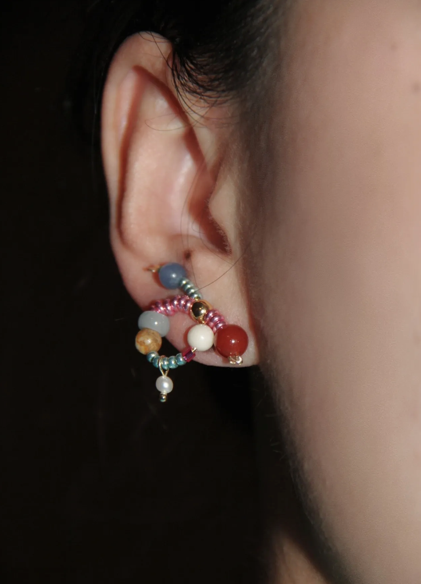 Chinoiserie Natural Jade Twisted Beaded Earrings,Lumivault.