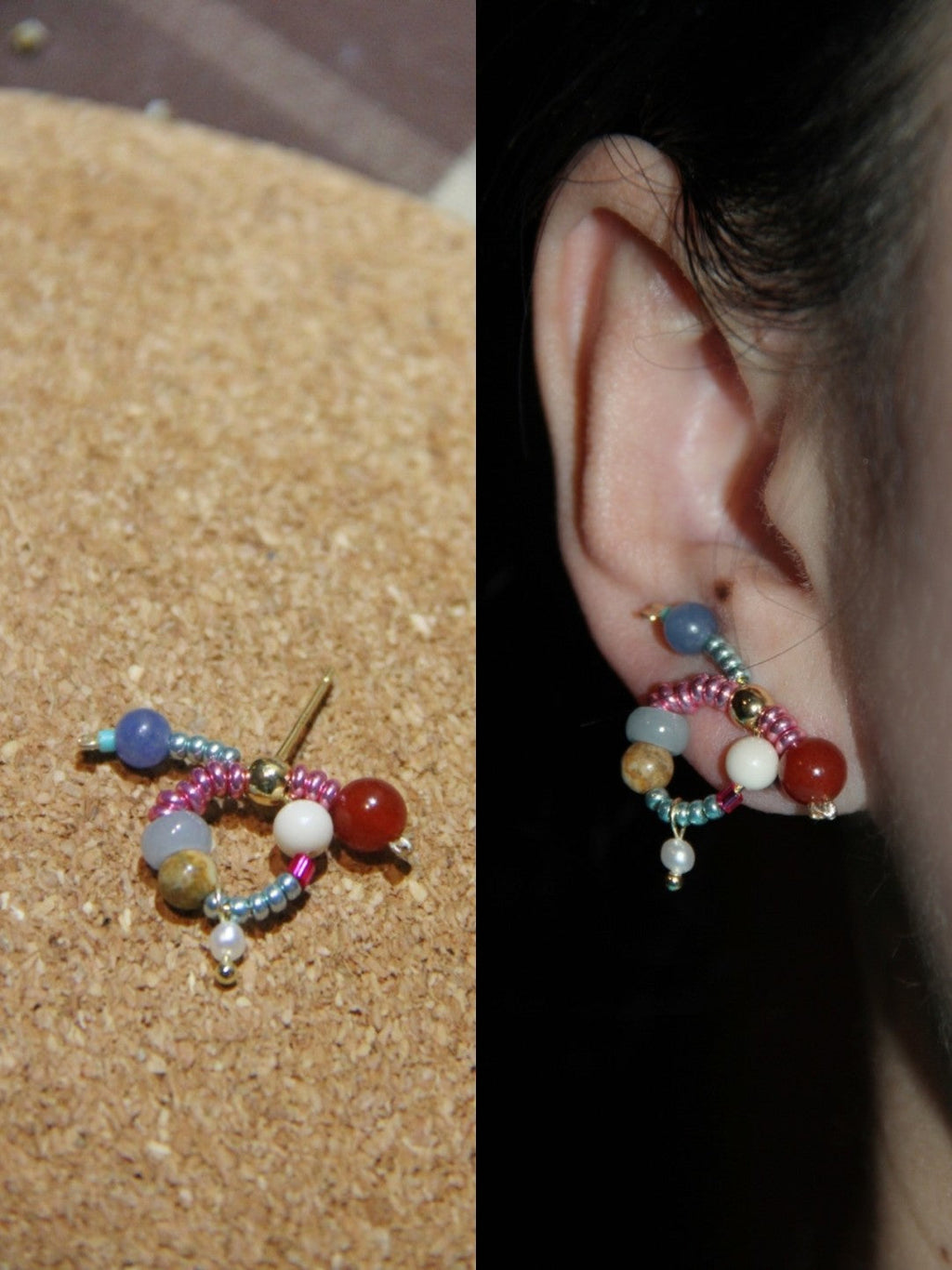 Chinoiserie Natural Jade Twisted Beaded Earrings,Red / Studs,Lumivault.