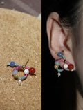 Chinoiserie Natural Jade Twisted Beaded Earrings,Red / Studs,Lumivault.