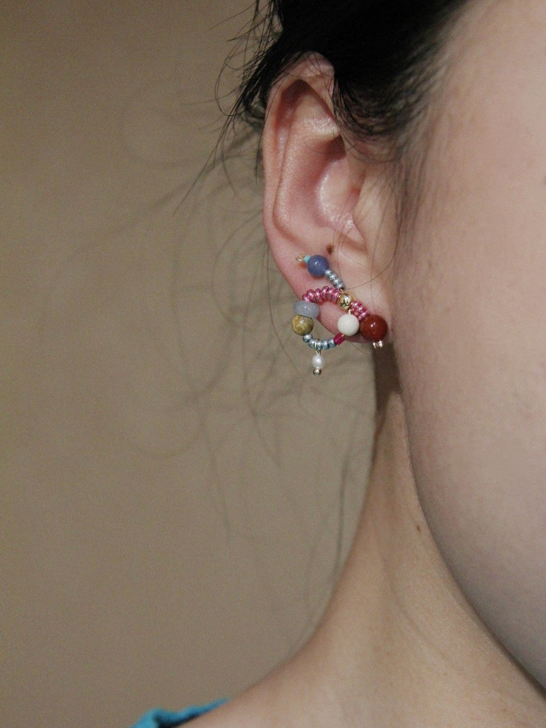 Chinoiserie Natural Jade Twisted Beaded Earrings