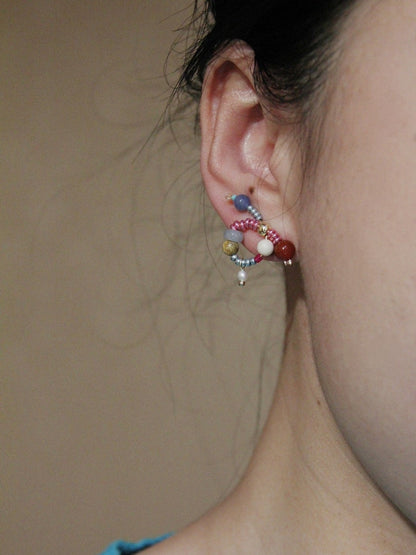 Chinoiserie Natural Jade Twisted Beaded Earrings