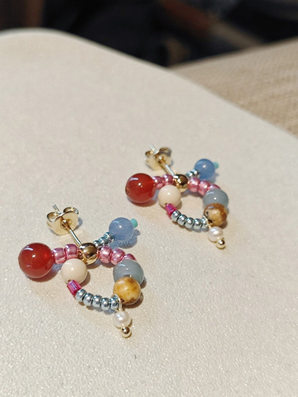 Chinoiserie Natural Jade Twisted Beaded Earrings,Lumivault.