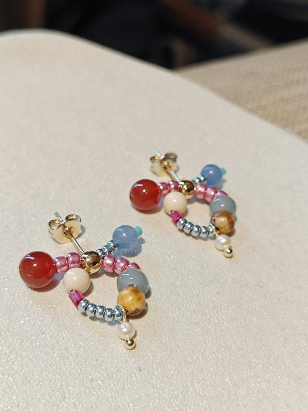 Chinoiserie Natural Jade Twisted Beaded Earrings,Lumivault.