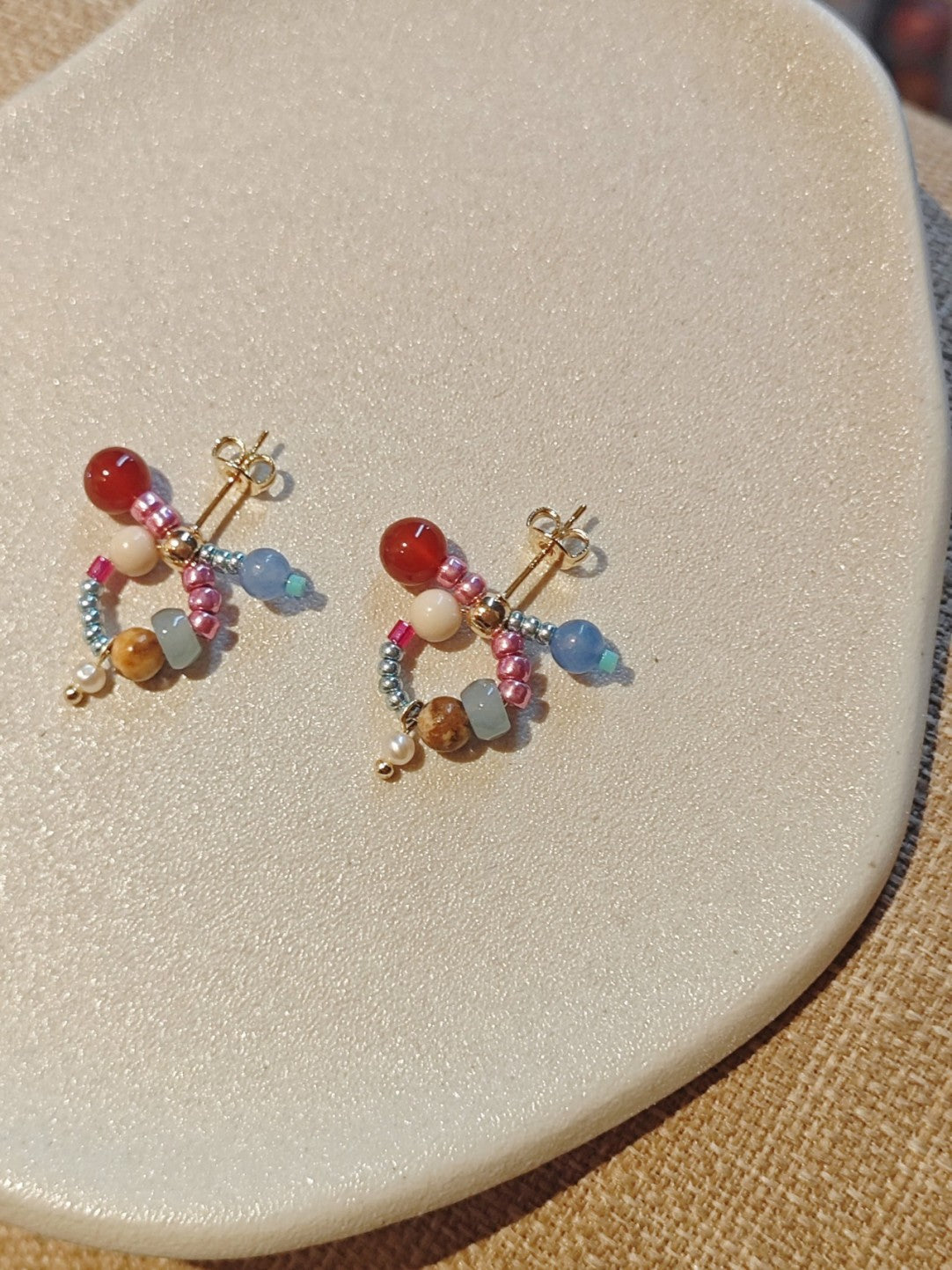 Chinoiserie Natural Jade Twisted Beaded Earrings