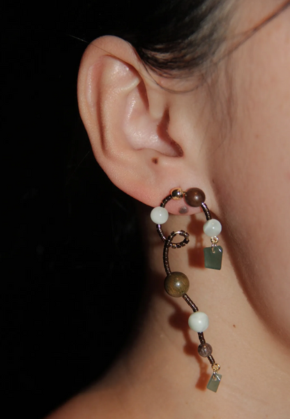 Chinoiserie Natural Jade Vine Beaded Earrings