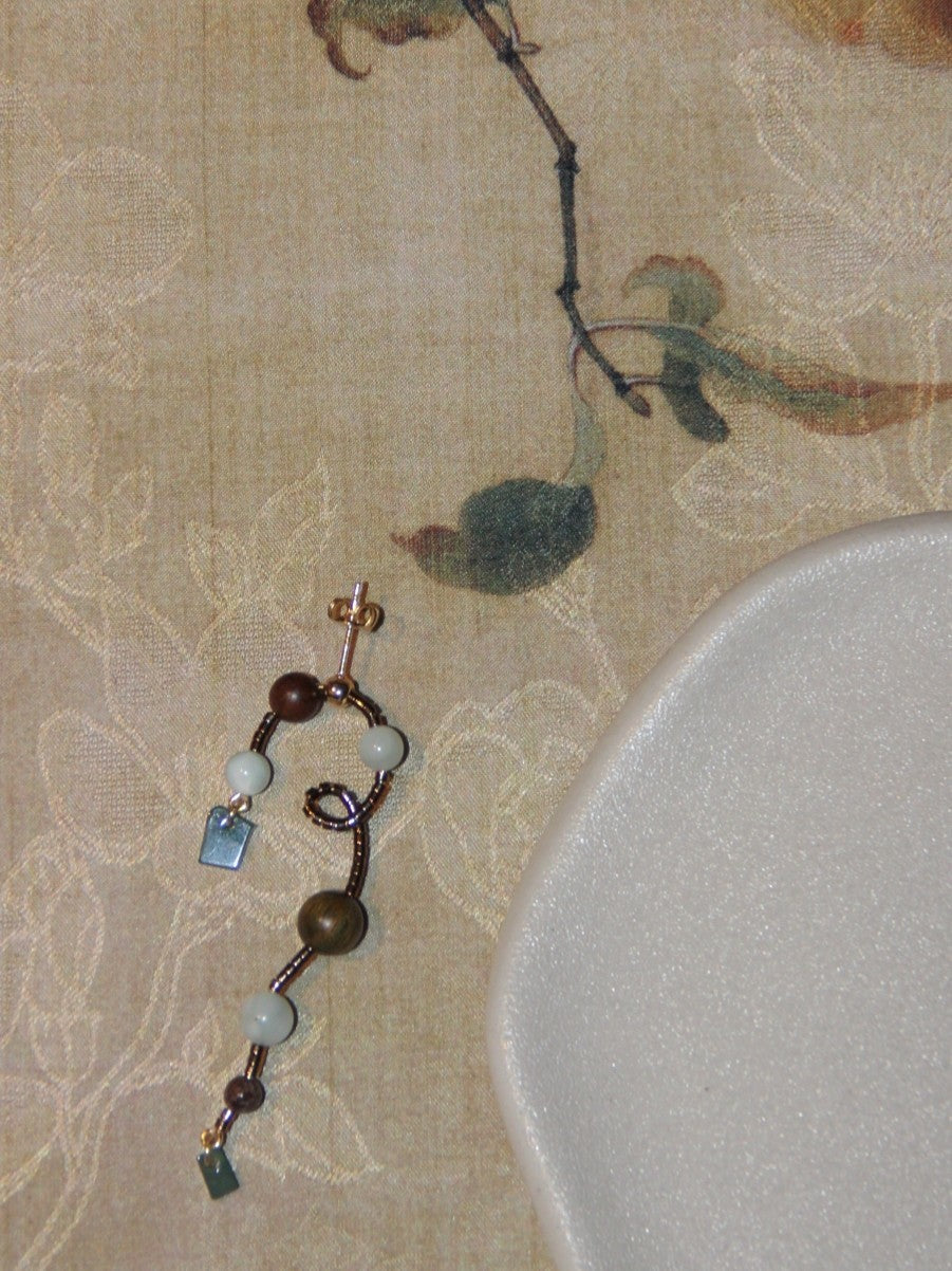 Chinoiserie Natural Jade Vine Beaded Earrings,Lumivault.